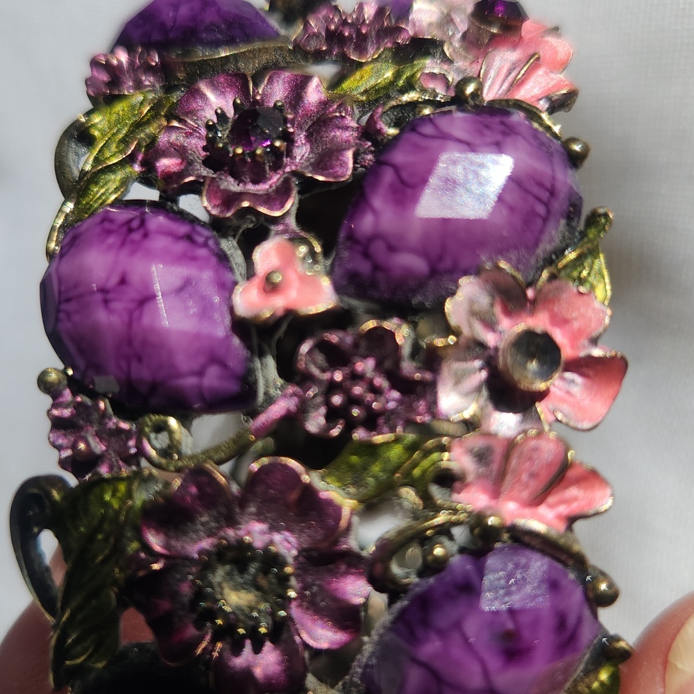 Multi Color Rhinestone Flower Floral Bangle Cuff Bracelet - Picture 8 of 14